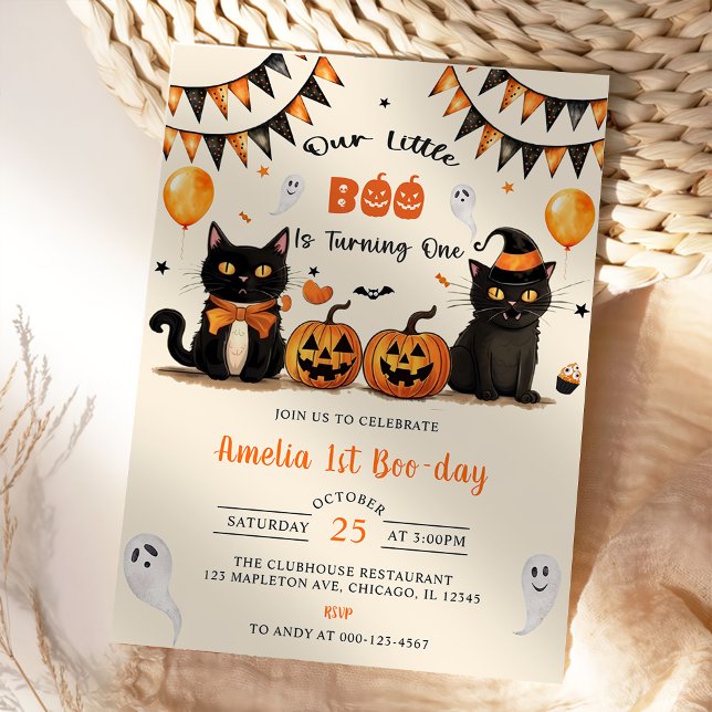 Invitation Notre Petit Boo Tournant Un Chat Noir Halloween (Créateur téléchargé)
