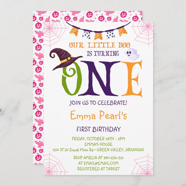 Invitation Notre Petit Boo Turner Un, Halloween 1er Anniversa (Devant / Derrière)