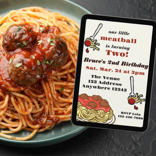 Invitation Notre Petit Boulet de Viande, Spaghetti, Anniversa (Créateur téléchargé)