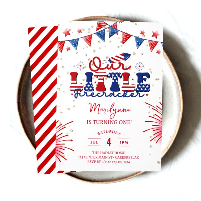 Invitation Notre Petit Bout de Chou, Fête pour son 1er Annive (1st birthdaykids children childred white blueindependence day 4th of julysummer birthdaysfireworkspa)