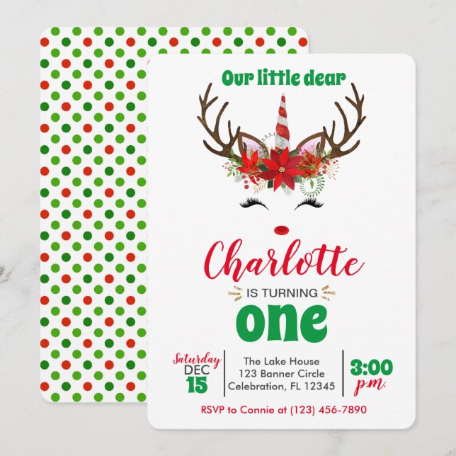 Invitation 'Notre Petit Cher' Petite Rindeer Noël (Devant / Derrière)