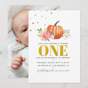 Invitation Notre Petit Citrouille 1er anniversaire Baby Girl 