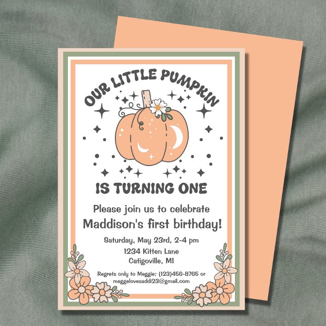 Invitation Notre petit Citrouille 1er anniversaire Citrouille (The perfect invitation for your little pumpkin's first birthday party.
)