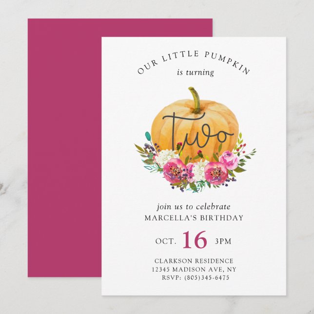 Invitation Notre Petit Citrouille 2e anniversaire (Devant / Derrière)