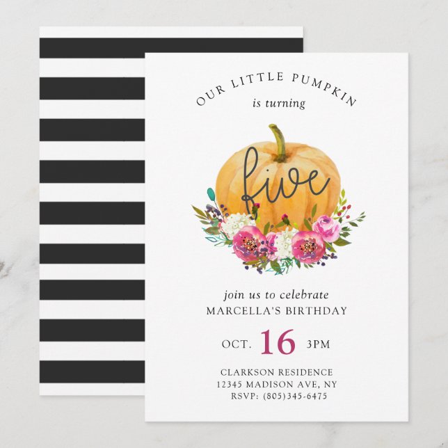 Invitation Notre Petit Citrouille 5e anniversaire (Devant / Derrière)