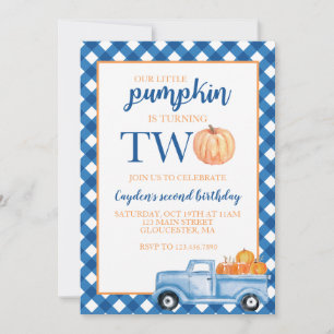 Invitation Notre petit citrouille a deux ans camion bleu 2ème