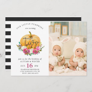 Invitation Notre Petit Citrouille Automne Floral 2ème Twins A