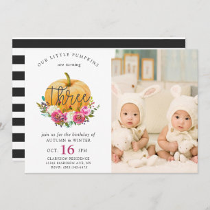 Invitation Notre Petit Citrouille Automne Floral 3ème Twins A