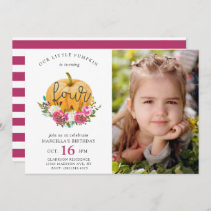 Invitation Notre Petit Citrouille Automne Floral 4e anniversa