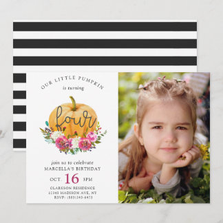 Invitation Notre Petit Citrouille Automne Floral 4e anniversa