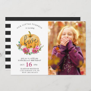 Invitation Notre Petit Citrouille Automne Floral 5e Anniversa