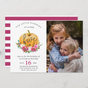 Invitation Notre Petit Citrouille Automne Floral 5e Twins Ann