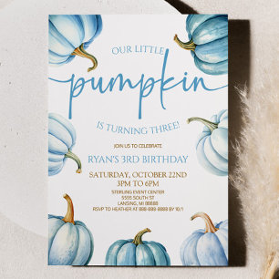 Invitation Notre Petit Citrouille Bleu Blanc Automne Fête d'A