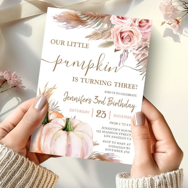 Invitation Notre petit Citrouille | Boho Fall Girl 3e anniver (Créateur téléchargé)