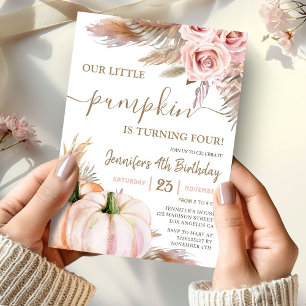 Invitation Notre petit Citrouille Boho Fall Girl 4e anniver