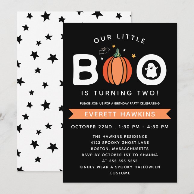 Invitation Notre petit Citrouille Boo Halloween fête d'annive (Devant / Derrière)