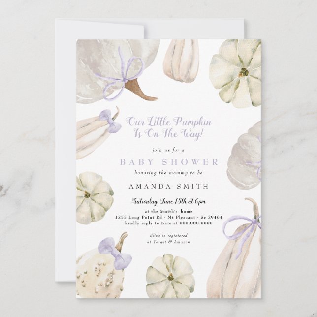 Invitation Notre petit Citrouille Bow Russe Baby shower (Devant)