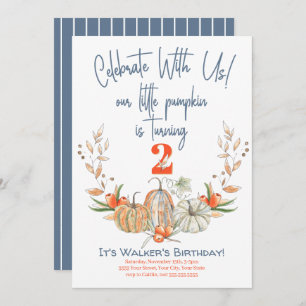 Invitation Notre Petit Citrouille Deuxième Anniversaire Bleu 