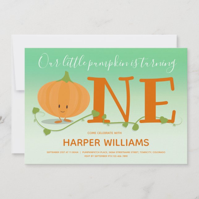 Invitation Notre petit Citrouille devient vert 1er anniversai (Devant)