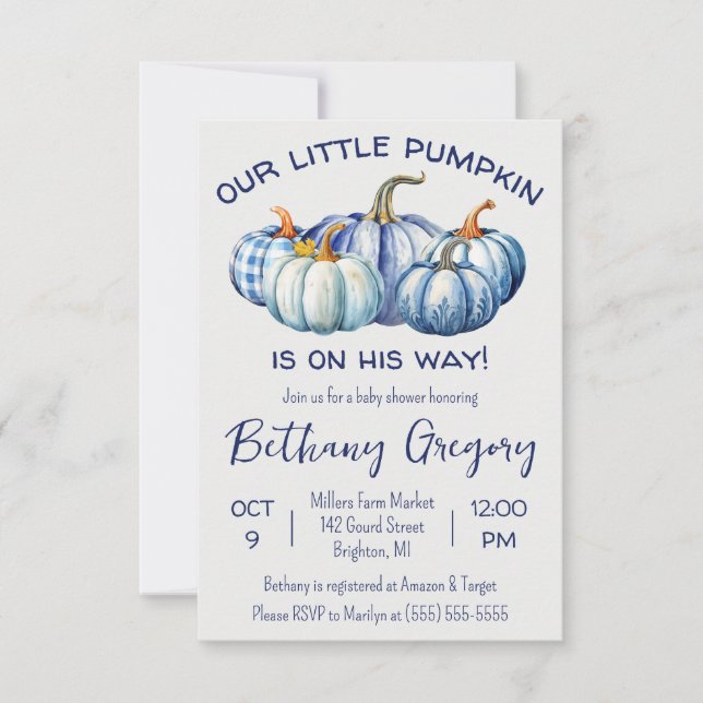 Invitation Notre Petit Citrouille est en route, Baby shower b (Devant)