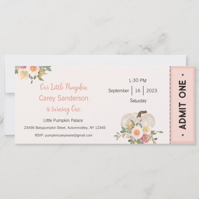 Invitation Notre petit Citrouille est une invitation, 1er ann (Devant)