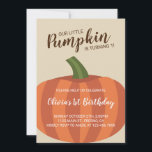Invitation Notre Petit Citrouille Fête Son Anniversaire D'Un<br><div class="desc">Cette adorable invitation d'automne 1er anniversaire présente un citrouille mignon avec un texte brun et blanc. Personnalisez cette invitation avec les détails de la fête.</div>