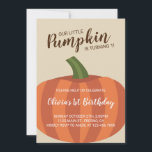 Invitation Notre Petit Citrouille Fête Son Anniversaire D'Un<br><div class="desc">Cette adorable invitation d'automne 1er anniversaire présente un citrouille mignon avec un texte brun et blanc. Personnalisez cette invitation avec les détails de la fête.</div>