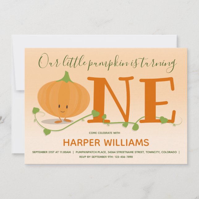 Invitation Notre petit Citrouille fête son premier anniversai (Devant)