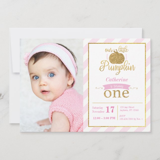 Invitation Notre petit Citrouille Gold/rose photo d'Invitatio (Devant)