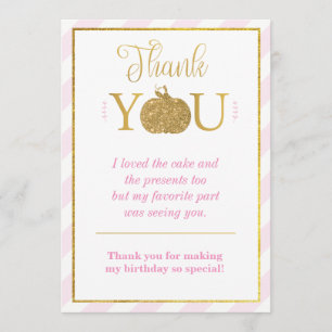 Invitation Notre petit Citrouille or rose Merci d'anniversair