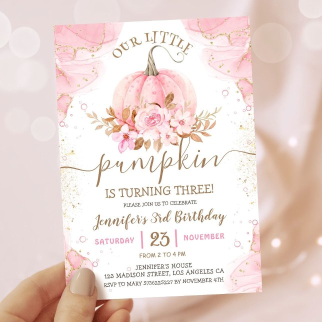 Invitation Notre petit Citrouille | Pink Gold Girl 3e anniver (Créateur téléchargé)