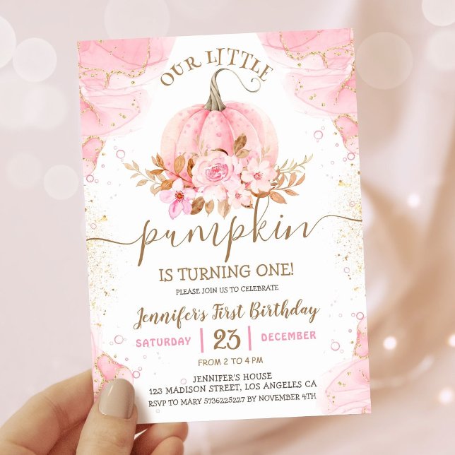 Invitation Notre petit Citrouille | Rose Gold Girl 1er annive (Créateur téléchargé)