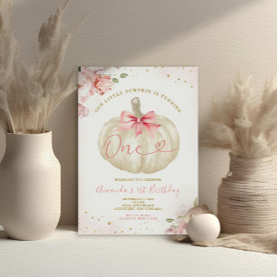 Invitation Notre petit Citrouille rose pâle En vichy 1er anni