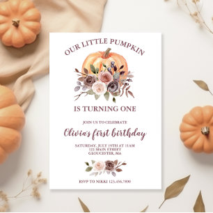 Invitation Notre petit Citrouille tombe floral premier annive