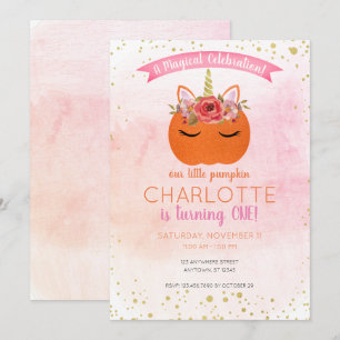 Invitation Notre Petit Citrouille Unicorn Magique Anniversair