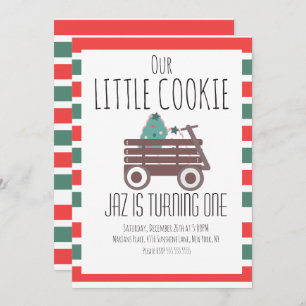 Invitation Notre Petit Cookie Noël Premier Anniversaire Wagon