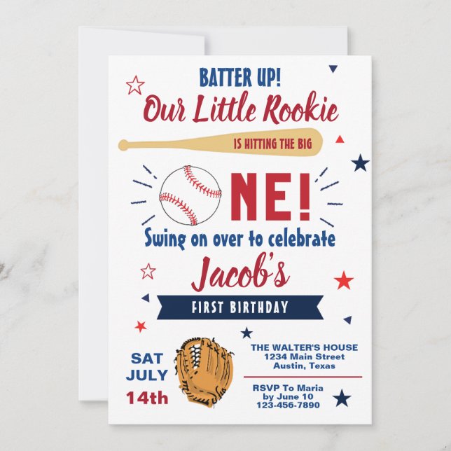 Invitation Notre petit débutant Baseball Anniversaire (Devant)
