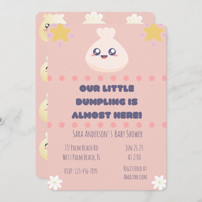Invitation Notre petit Dumpling est presque là Baby shower (Devant / Derrière)