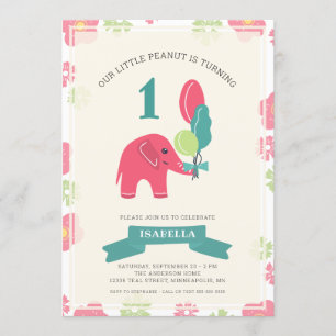 Invitation Notre petit éléphant d'arachide   Fille 1er annive