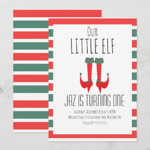 Invitation Notre petit elfe- Fête d'anniversaire d'un an avec