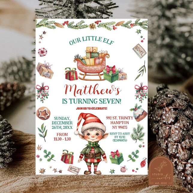 Invitation Notre petit elfe garçon d'anniversaire de Noël (Créateur téléchargé)
