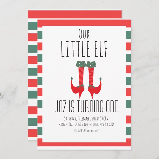 Invitation Notre petit elfe - pieds elfes premier anniversair (Devant / Derrière)