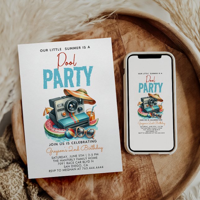 Invitation notre petit été piscine fête 2ème anniversaire (Créateur téléchargé)