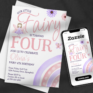 Invitation Notre Petit Fée Magique Arc-en-ciel rose Anniversa