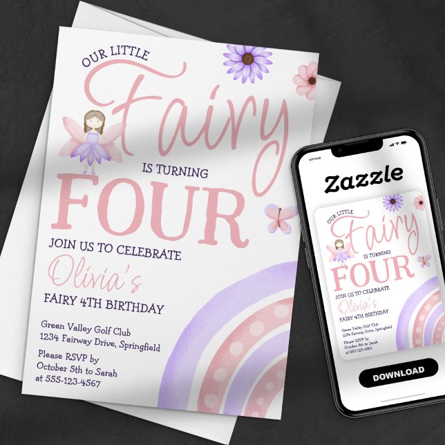 Invitation Notre Petit Fée Magique Arc-en-ciel rose Anniversa (Créateur téléchargé)