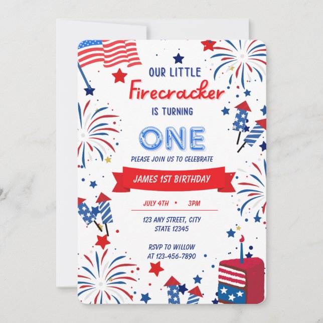 Invitation Notre Petit Feu d'Artifice Fête son Premier Annive (Devant)