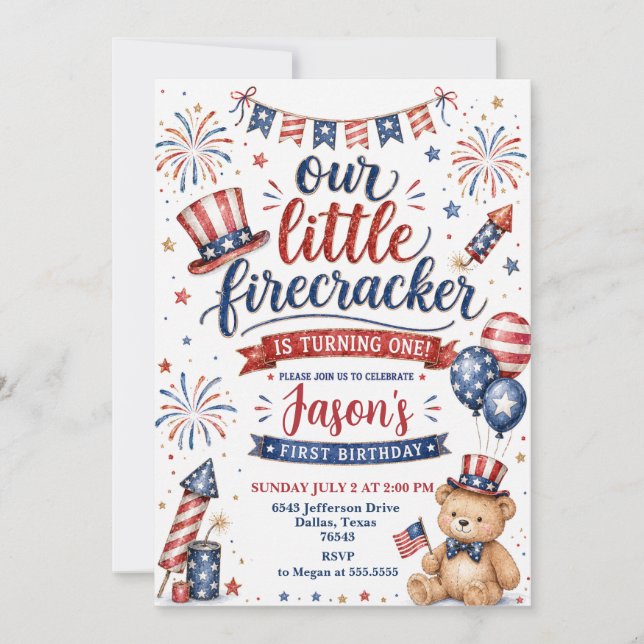 Invitation Notre Petit Feu d'Artifice Premier Anniversaire (Devant)