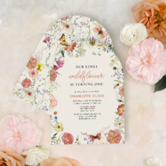 Invitation Notre Petit Fleur sauvage 1er anniversaire Fleurs