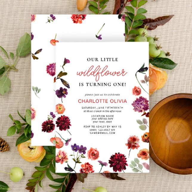 Invitation Notre petit Fleur sauvage 1er anniversaire Floral  (1st Birthday Invitation)