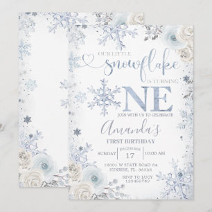 Invitation Notre Petit Flocon de Neige Anniversaire Pastel Fl